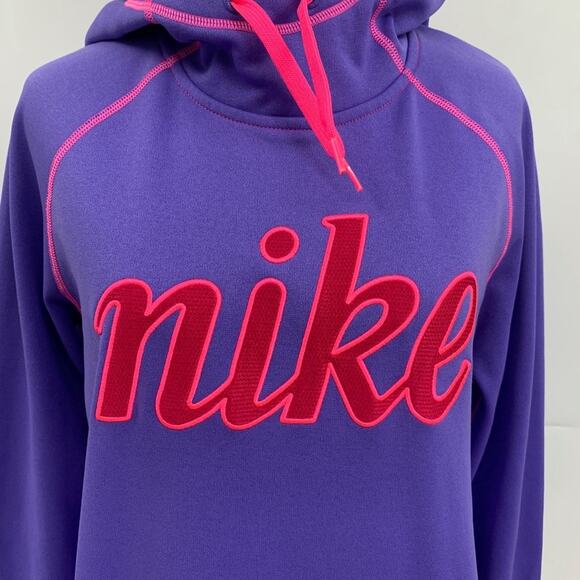 Nike Sweatshirt Women M Medium Therma Fit All Time Fleece Script Hoodie Oversize - Picture 5 of 13